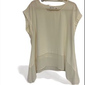 Versona Asymmetrical Cream | Scoop Neck |Chiffon Trim | Hi Low Blouse Size Large